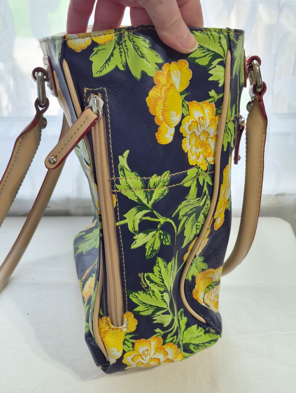 Tiganello Navy Floral Leather Tote - Picture 13 of 15